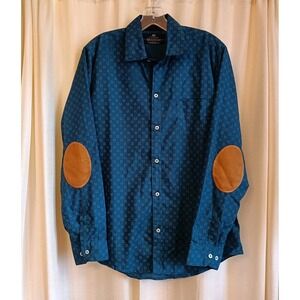 Brayan Men's Size M Blue Floral Button Up Shirt Elbow‎ Pads